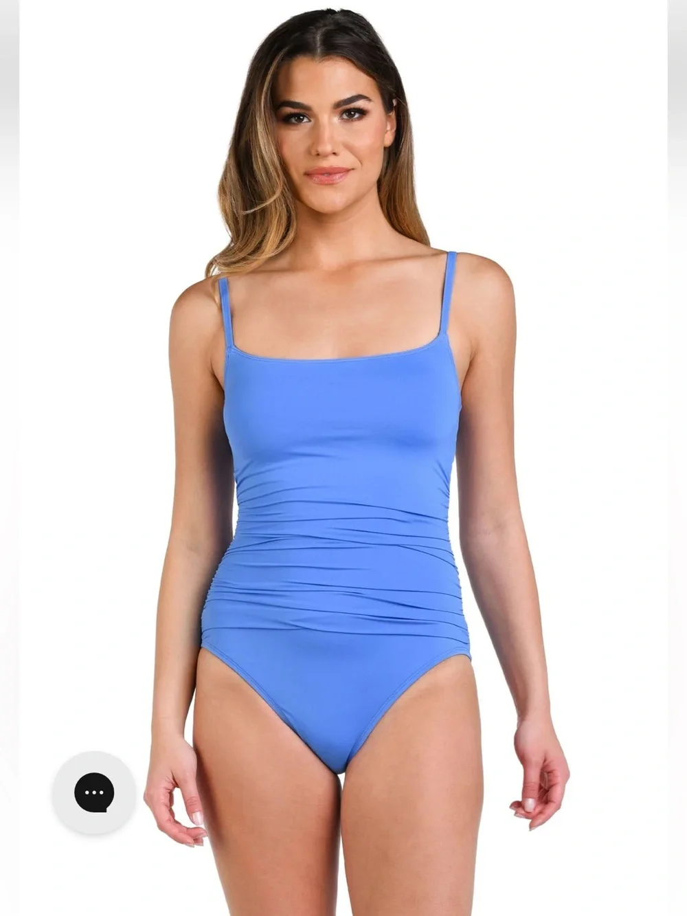 La Blanca Periwinkle Blue Square-Neck Ruched One-Piece Swimsuit
